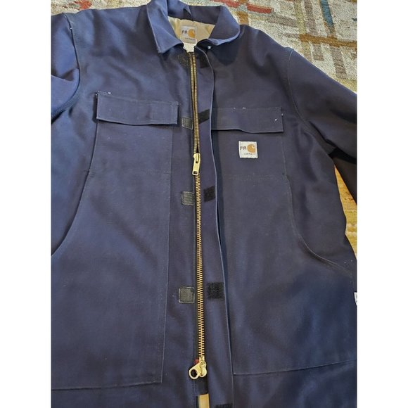 Carhartt FR Flame Resistant Blue Heavy Duty Duck Canvas Utility Jacket L / Tall - Picture 5 of 11